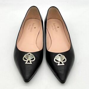 Kate Spade NEW  YORK Lenora Pointy Flat 9.5M Black Leather Gold Heart $220 MSRP